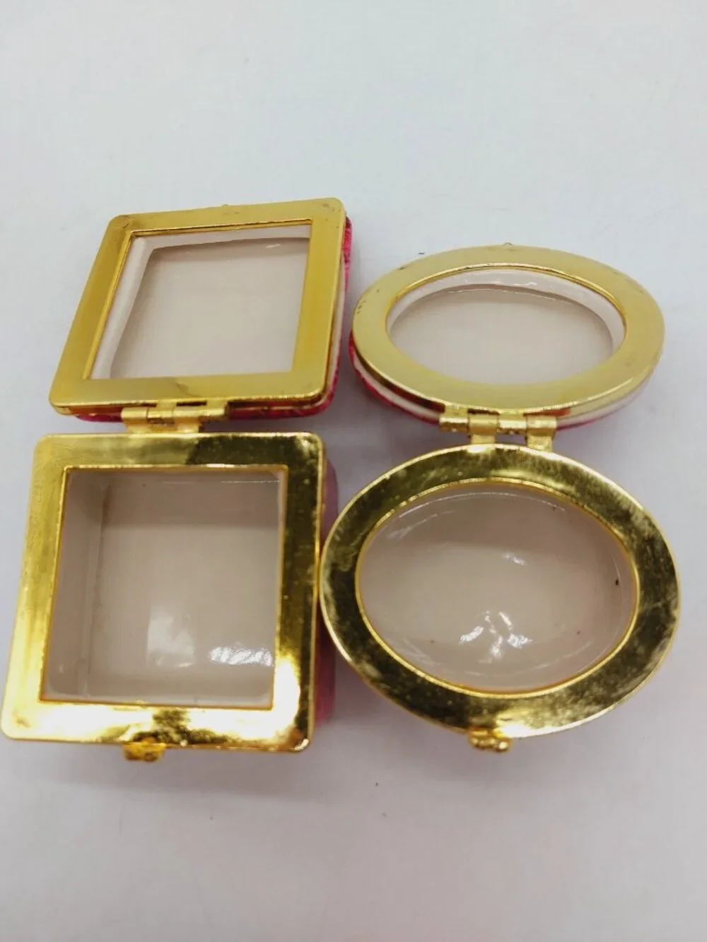 Trinket Box Pink Roses Hinged Round And Square Set Of 2 READ